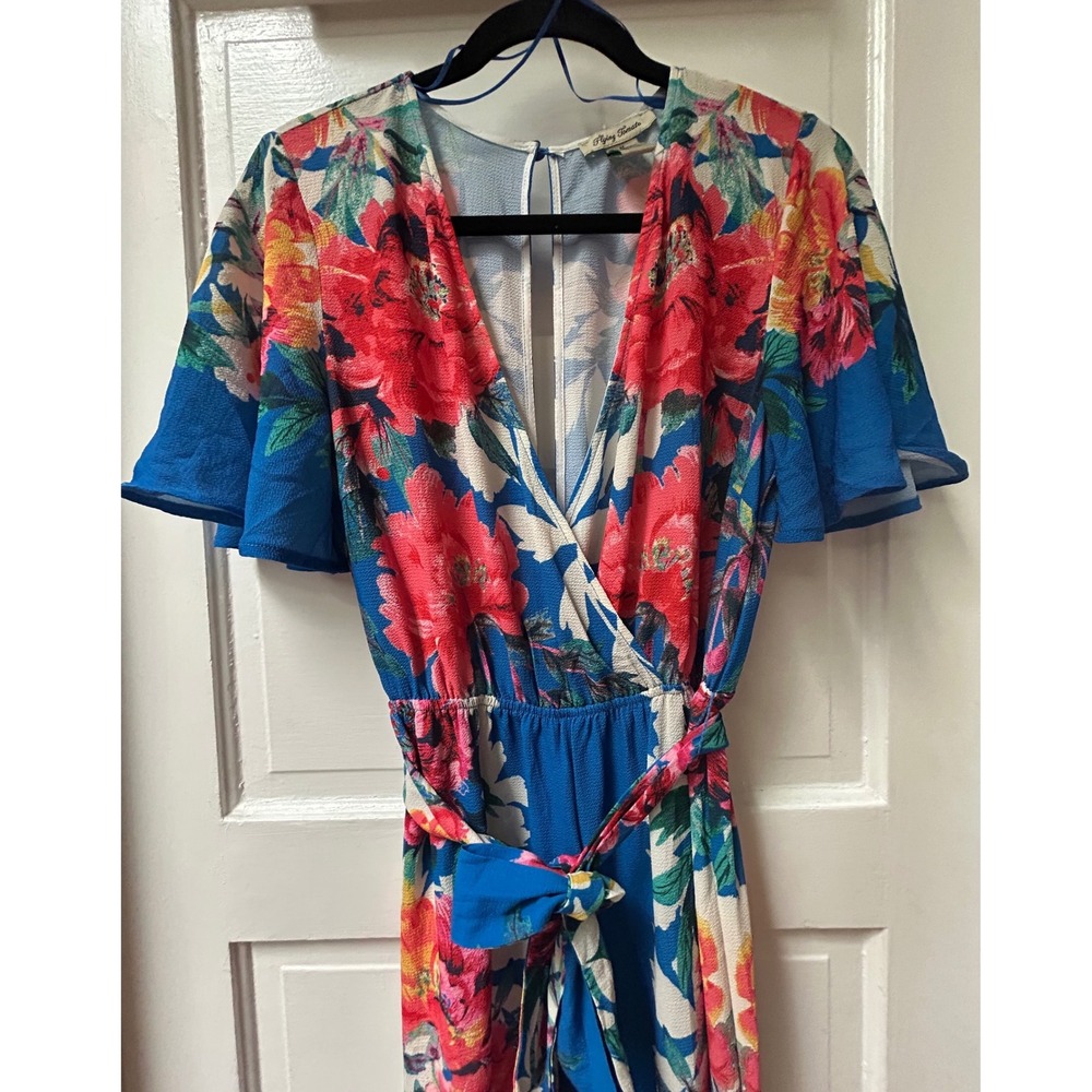 Flying Tomato Blue Floral Boho Wide Leg Jumpsuit Size Medium